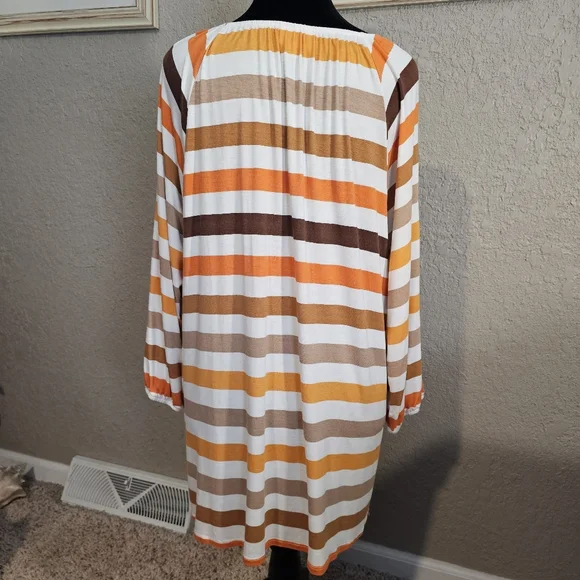 LuLaRoe Debra XL 16/18 Striped Fall Tunic Top Boho Pumpkin Spice Colors - Picture 3 of 7